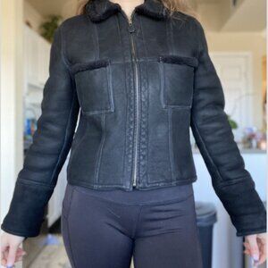 Vintage Carlisle Black 100% Merino Sheep Skin Jacket Size 6